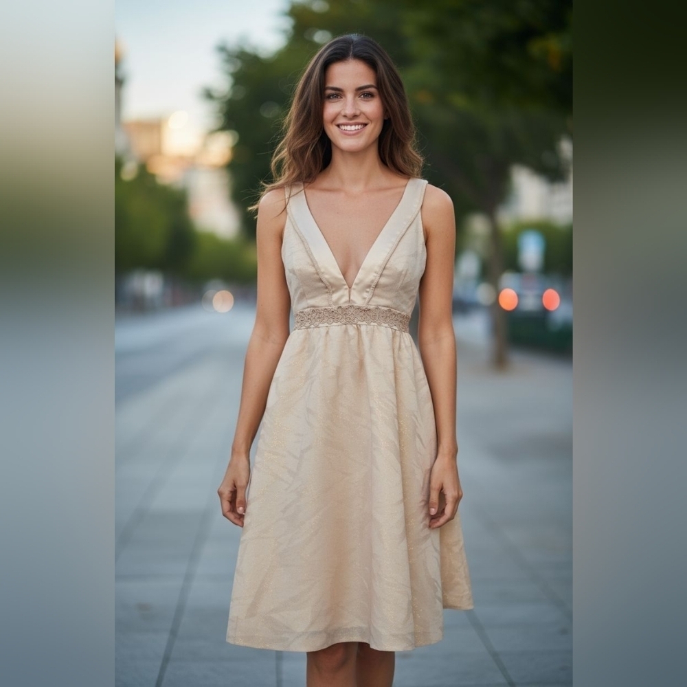 Vintage Cream Low Cut Vivienne Tam Cocktail Dress Size 2